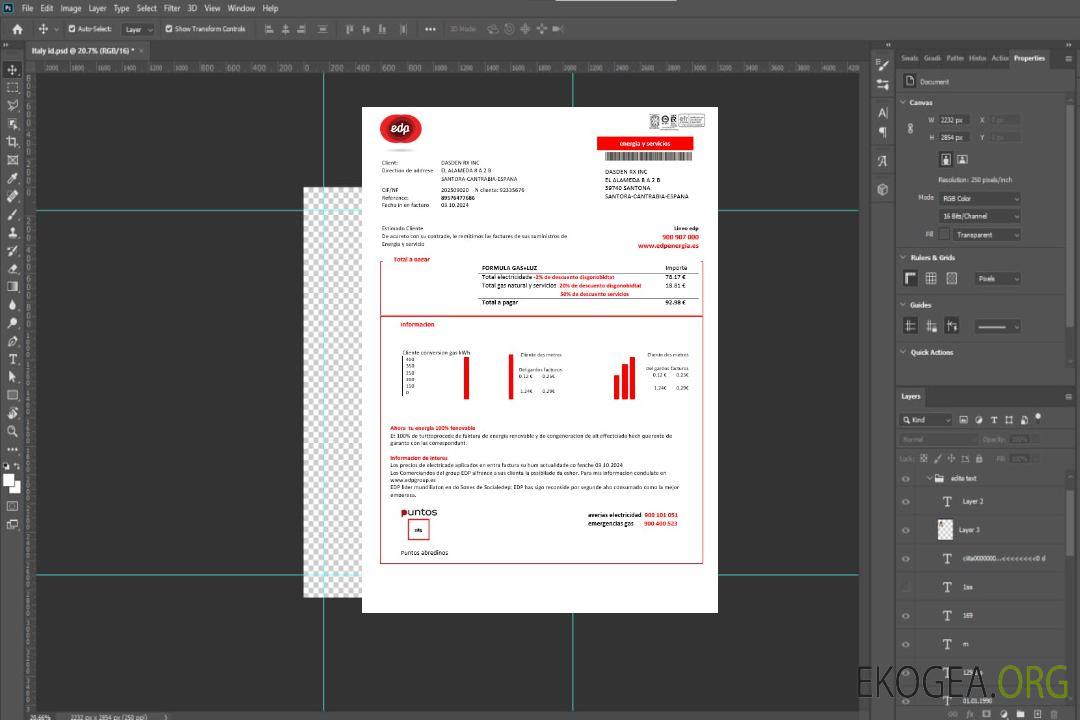 Modèle de facture de services publics d'entreprise Espagne EDP Energia aux formats Word et PDF template